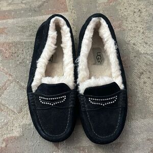 UGG Black Loafers with White Fur Lining